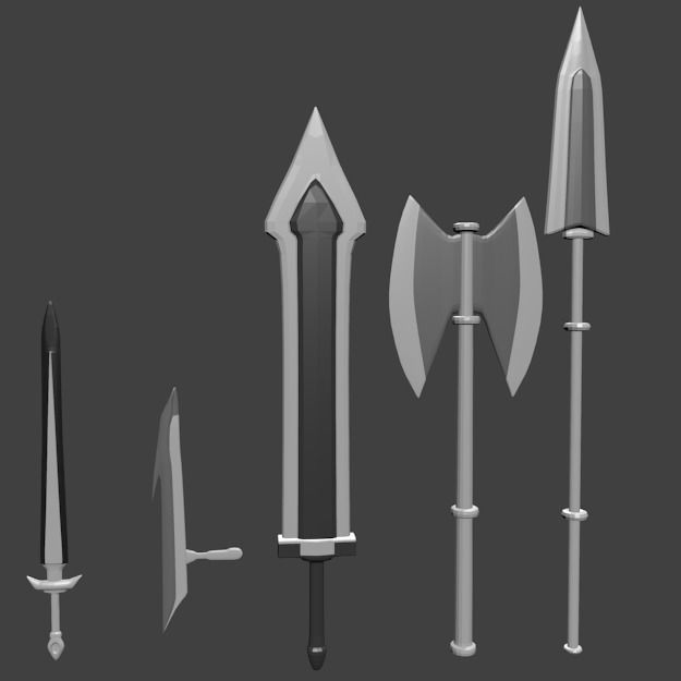 Set Weapon different swords Low-poly 3D model_3