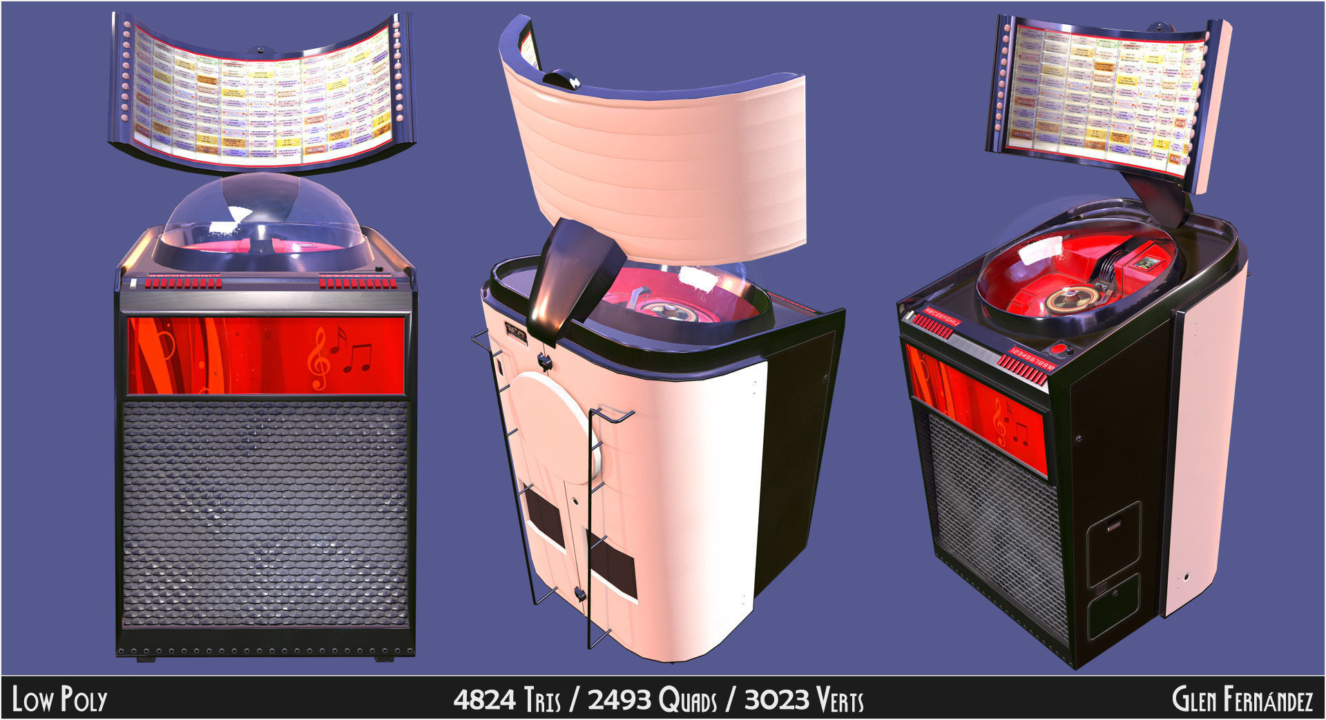 Vintage Retro Rockola Jukebox model 2 Low-poly 3D model_3