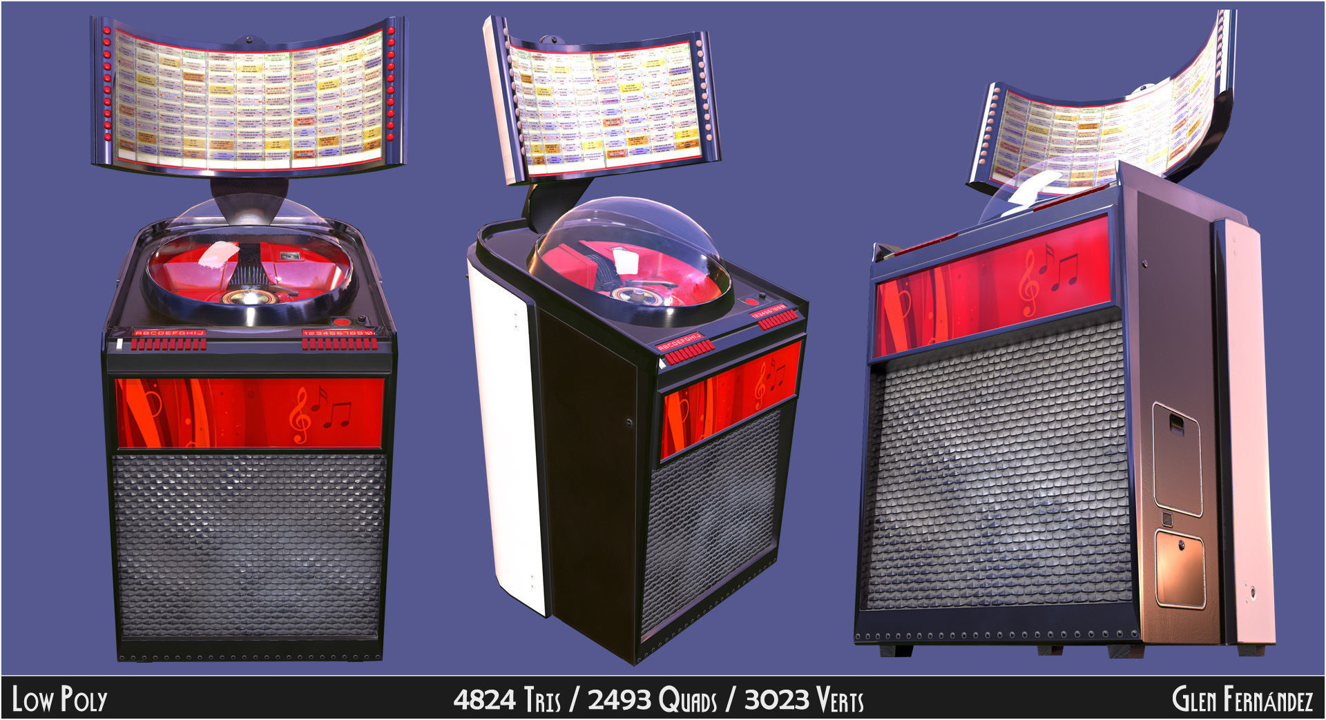 Vintage Retro Rockola Jukebox model 2 Low-poly 3D model_1