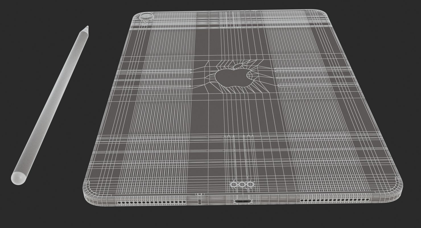 iPad Pro 11 Gray and Pencil 2018 3D model_13