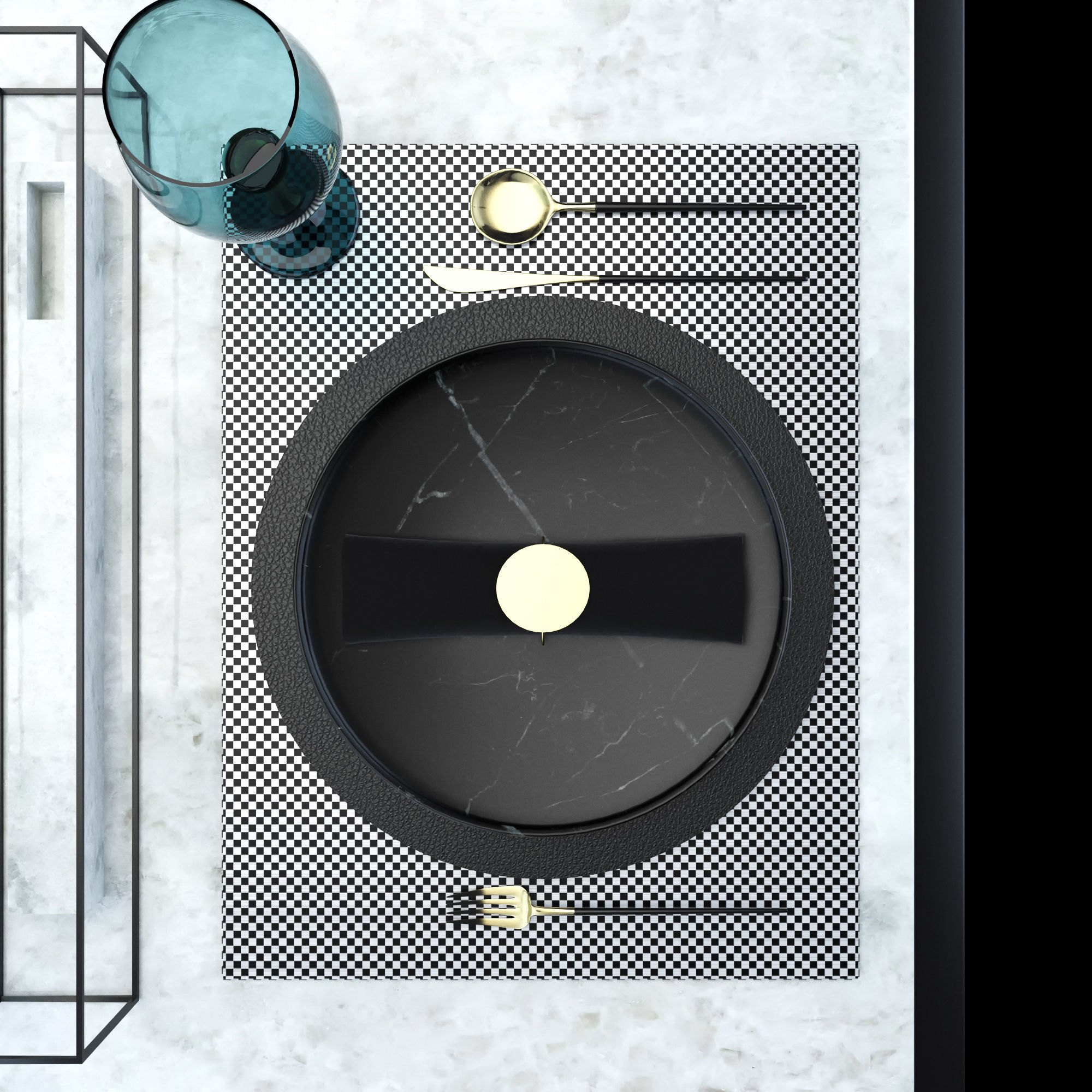 table set dining with plates and glasses 3D model_2