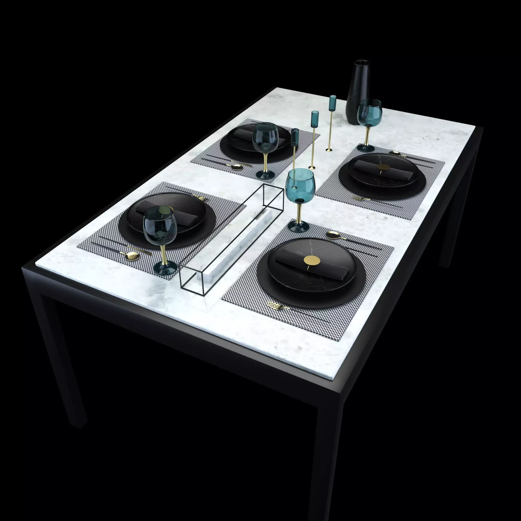 table set dining with plates and glasses 3D model_0