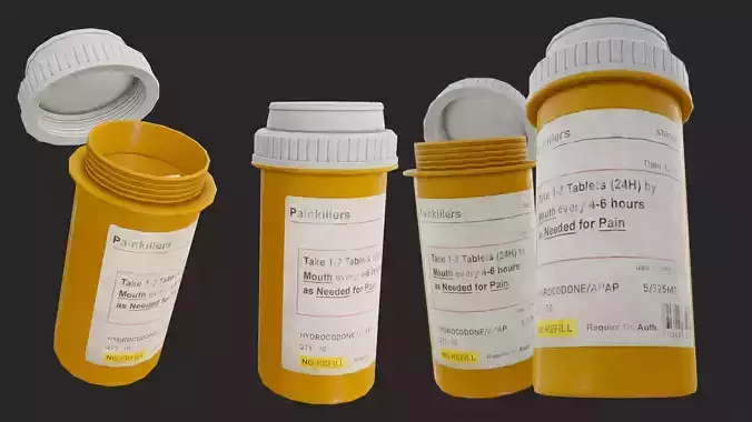 Painkillers PBR pill bottles Low-poly 3D model