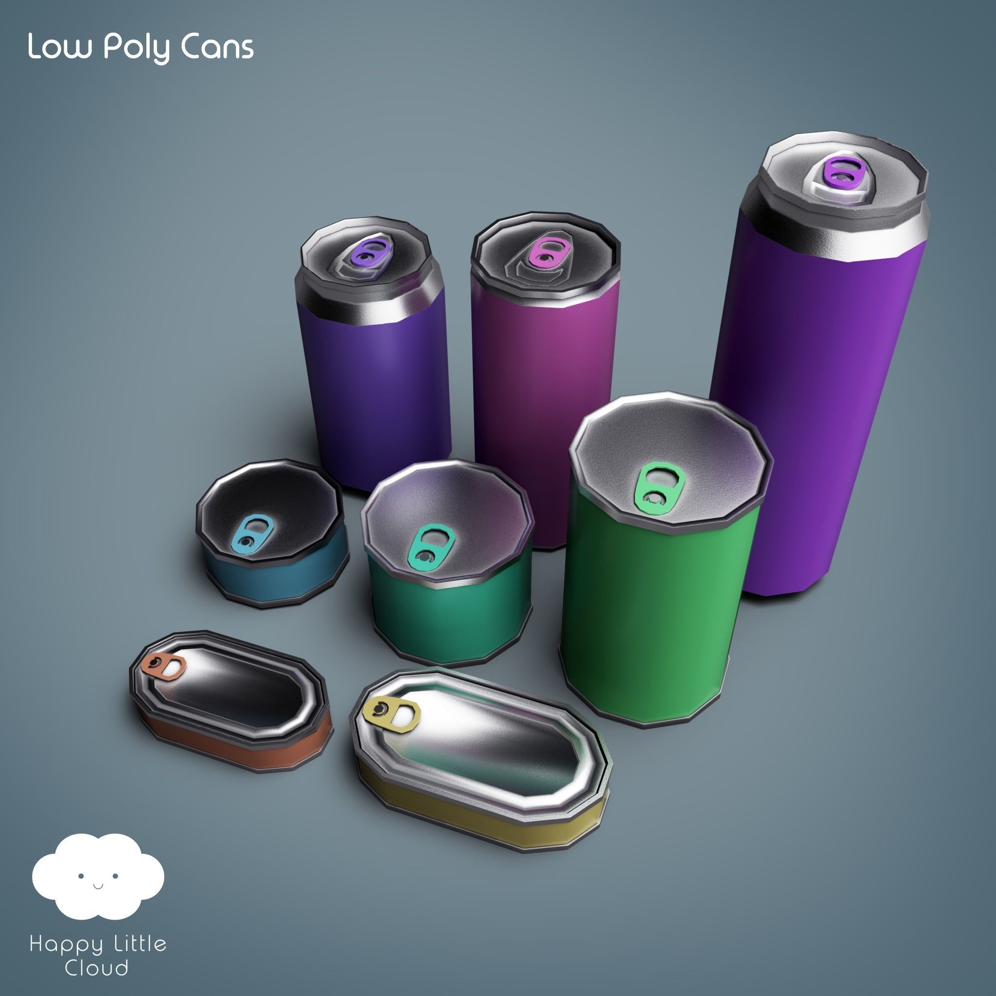 PBR Tin Can Pack Low-poly 3D model_13