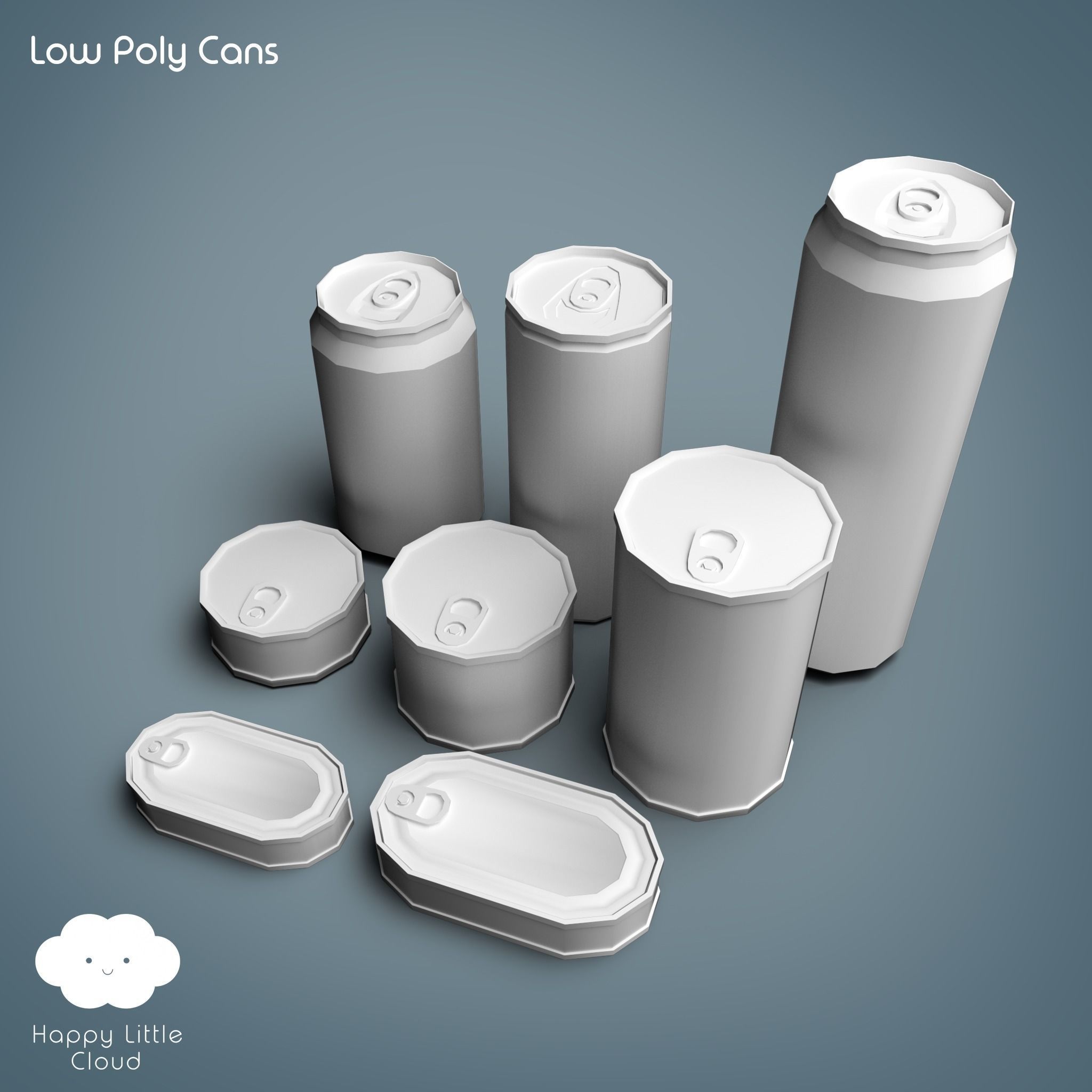 PBR Tin Can Pack Low-poly 3D model_14