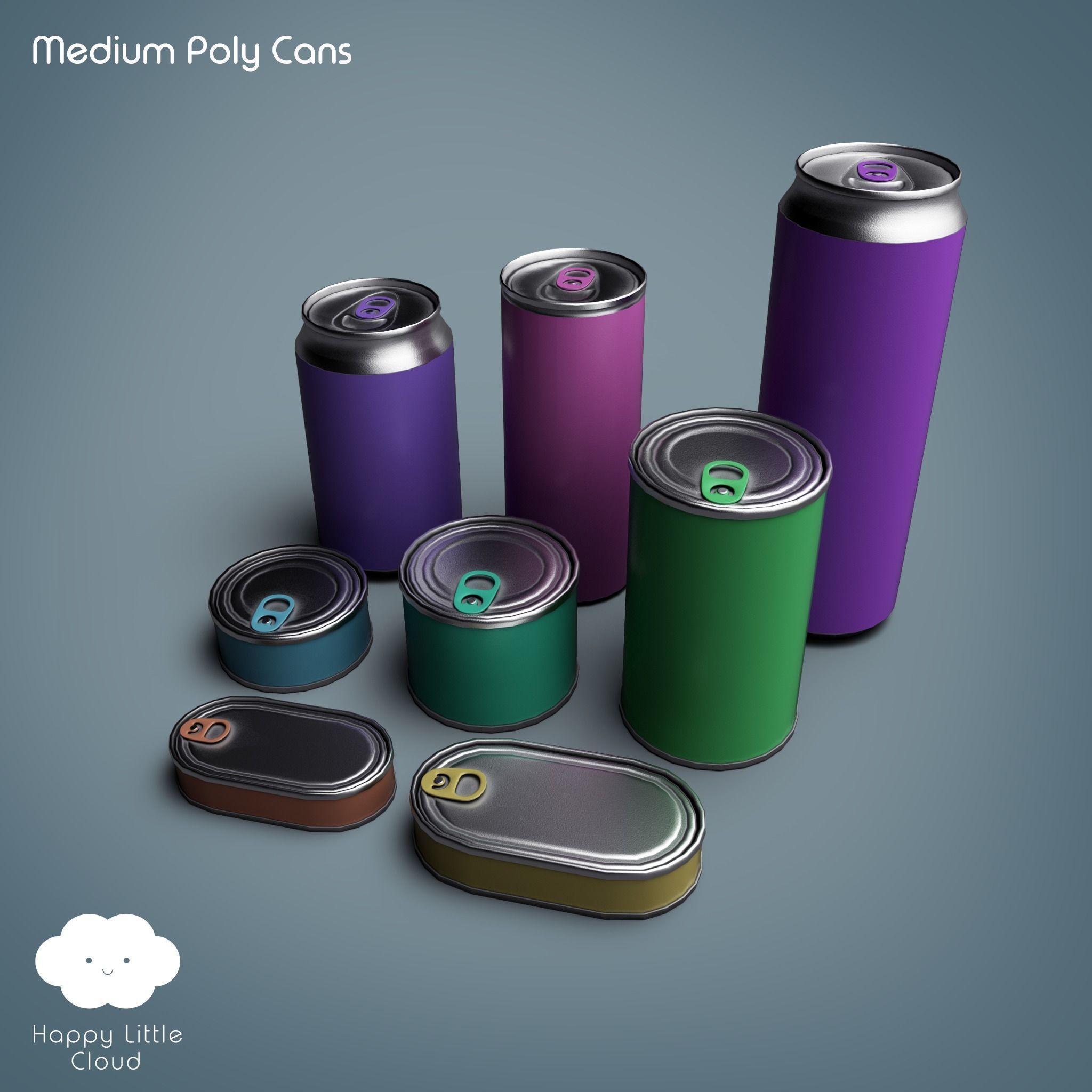 PBR Tin Can Pack Low-poly 3D model_8