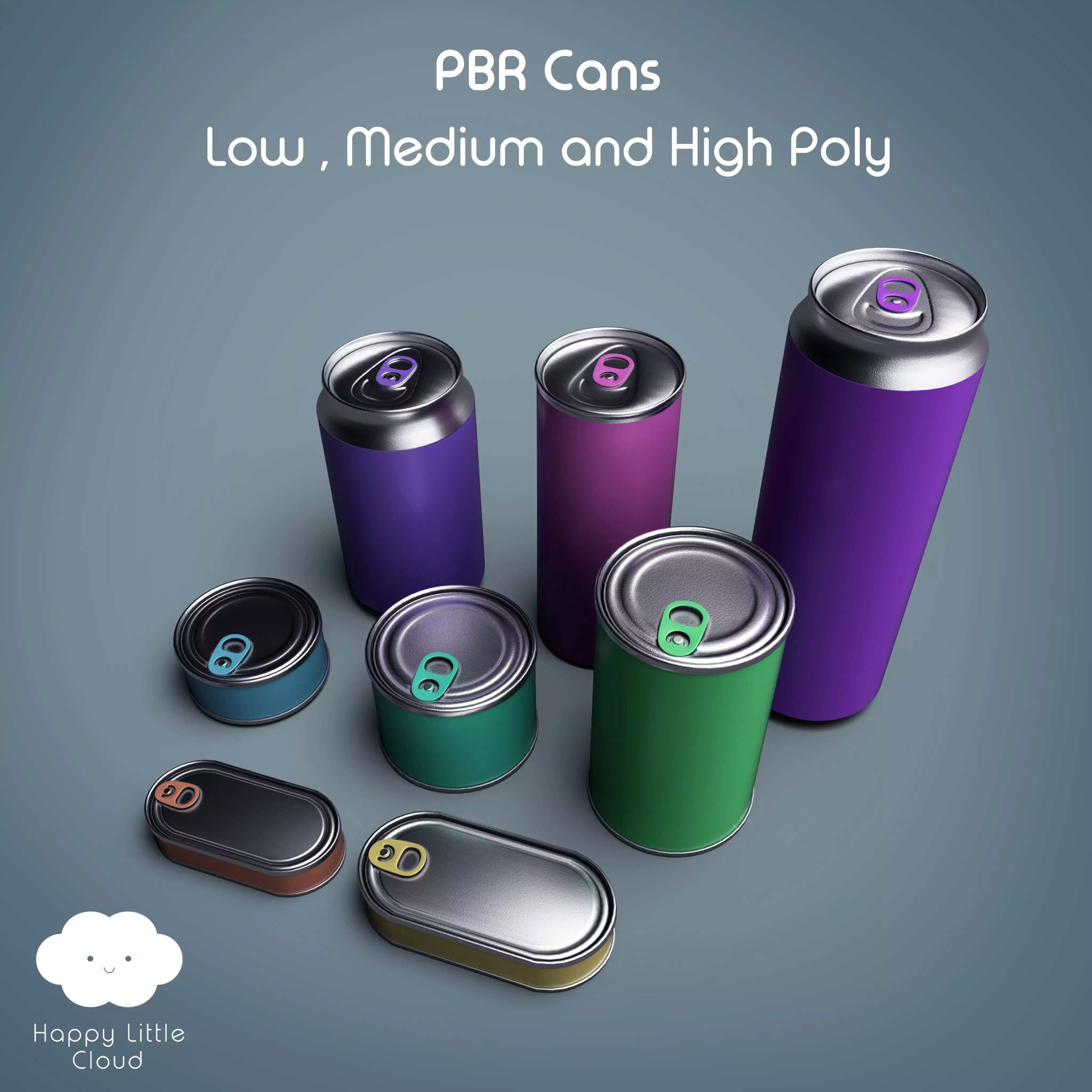 PBR Tin Can Pack Low-poly 3D model_0
