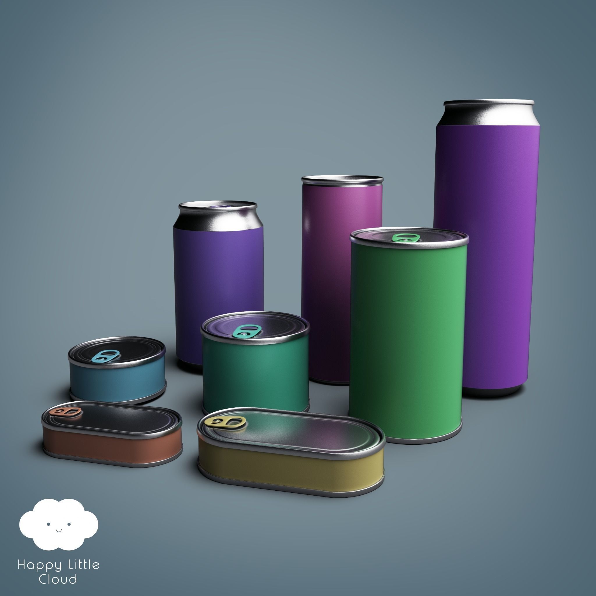 PBR Tin Can Pack Low-poly 3D model_1