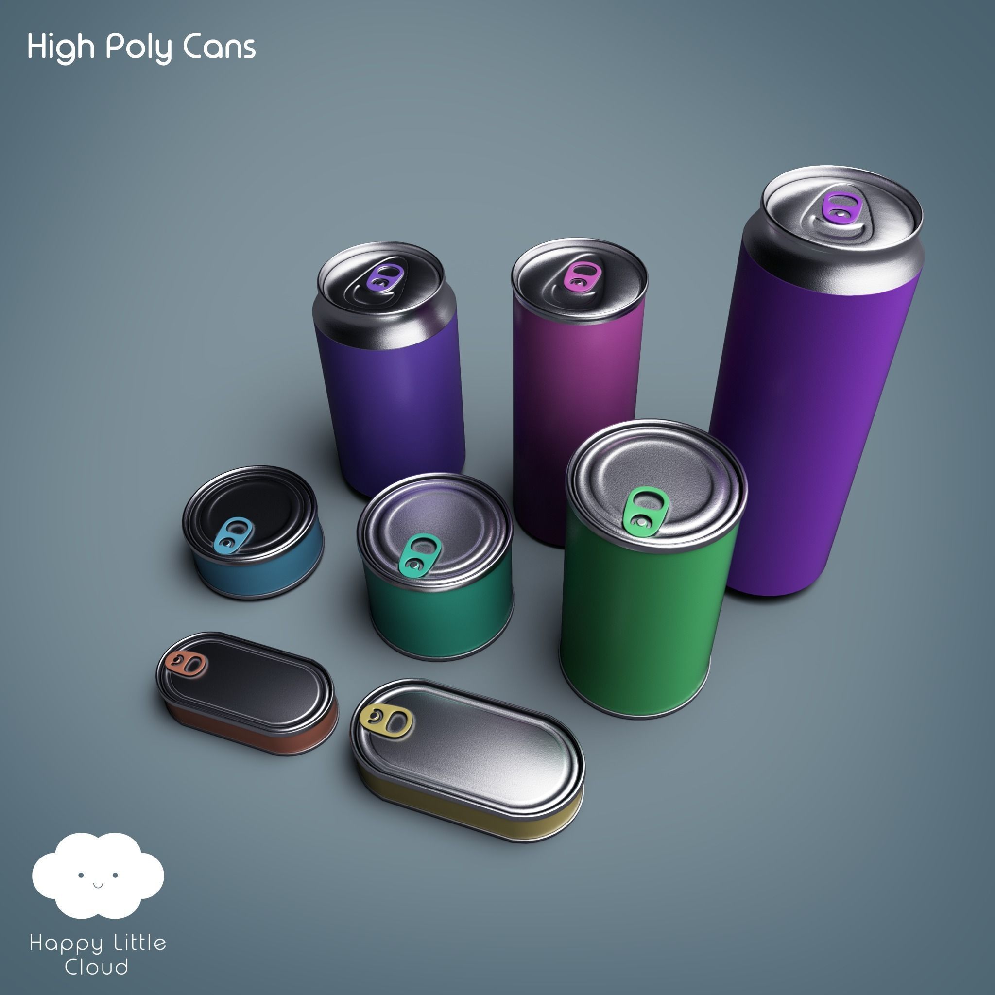 PBR Tin Can Pack Low-poly 3D model_3