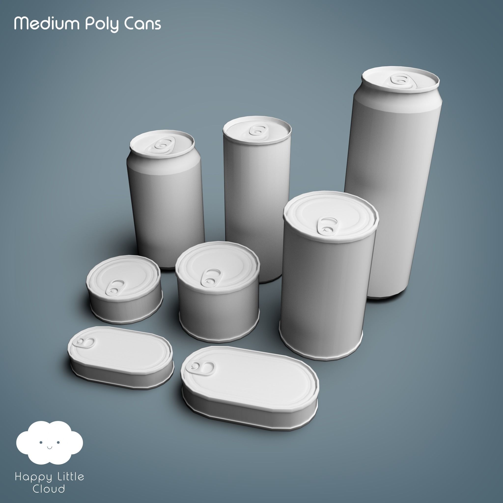 PBR Tin Can Pack Low-poly 3D model_9