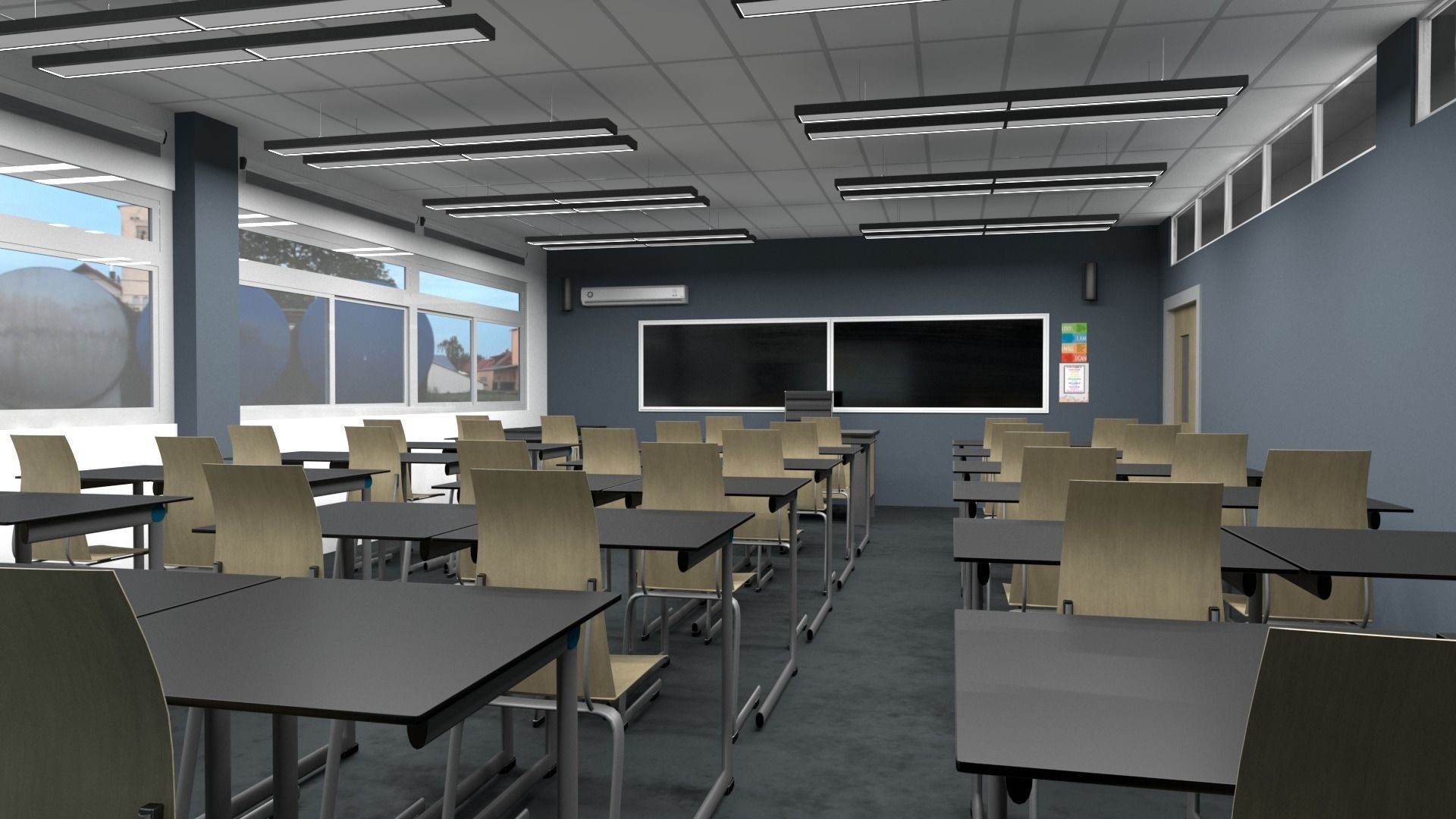 ClassRoom Scene Game Ready 3D model_1