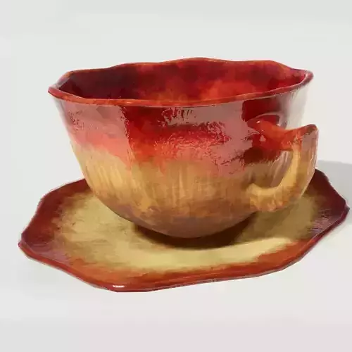 Teacup and Saucer Red Glazed