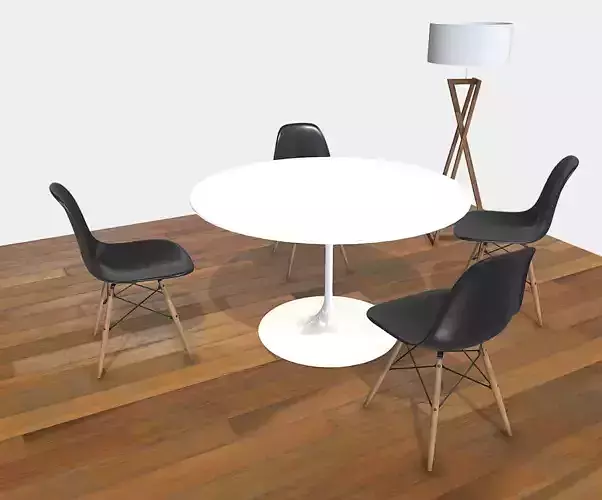 Eames Chair Table and Lamp Low-poly 3D model