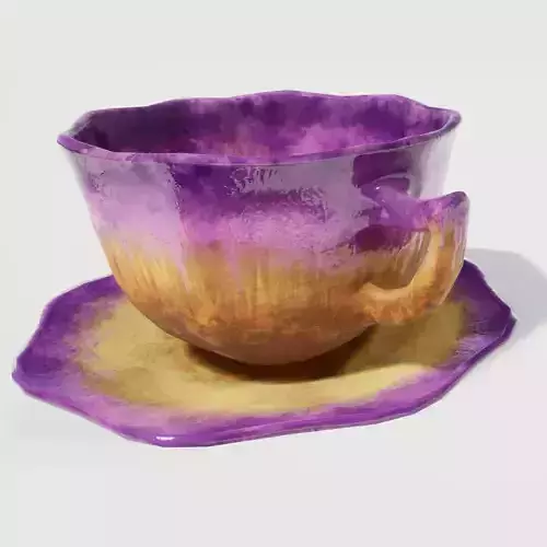 Teacup and Saucer Purple Glazed