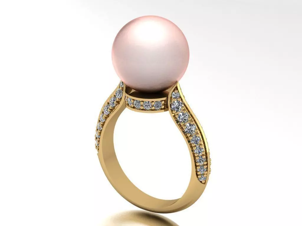 Ring with pearl and diamonds 3D print model_0