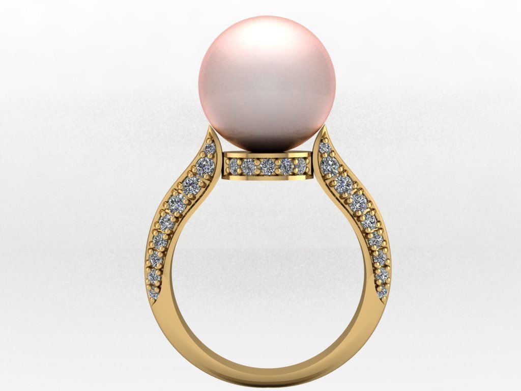 Ring with pearl and diamonds 3D print model_1