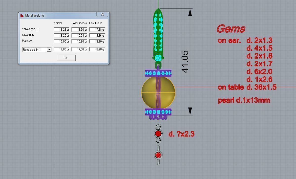 Ring with pearl and diamonds 3D print model_3