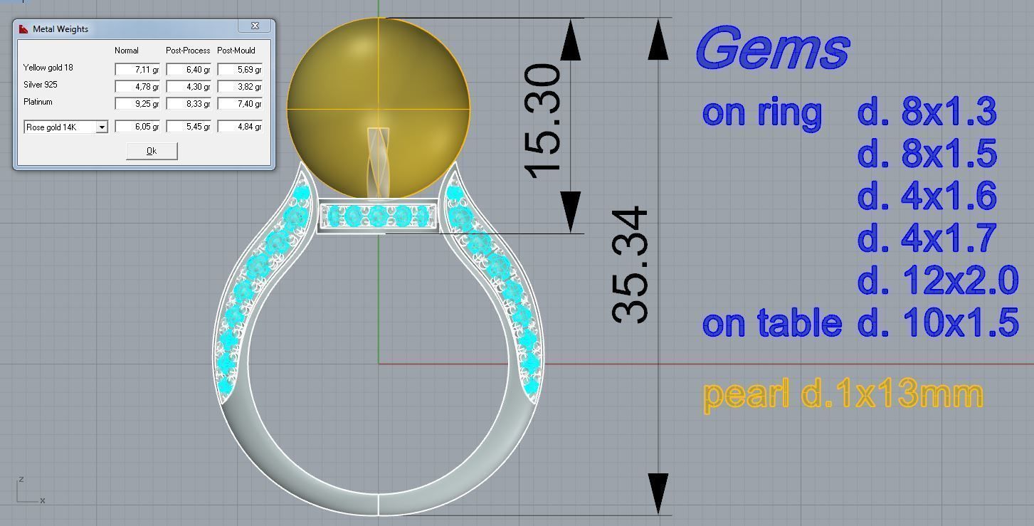 Ring with pearl and diamonds 3D print model_6