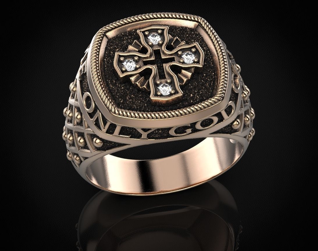 Ring with a cross and patterns on it 440 3D print model_2