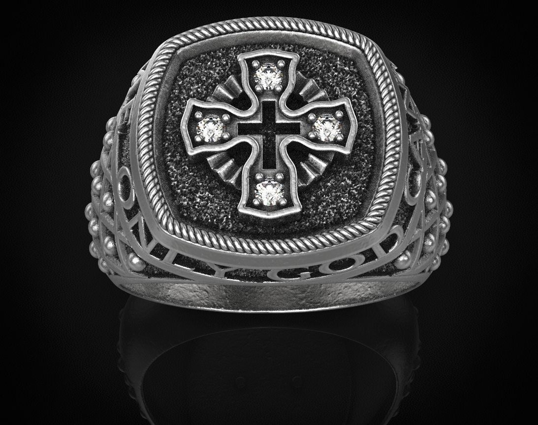 Ring with a cross and patterns on it 440 3D print model_5