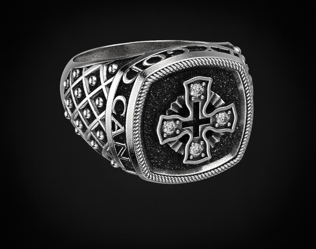 Ring with a cross and patterns on it 440 3D print model_14