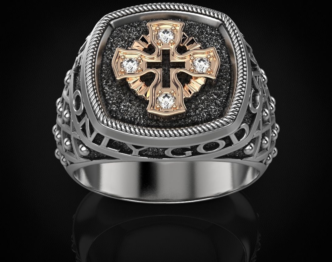 Ring with a cross and patterns on it 440 3D print model_15