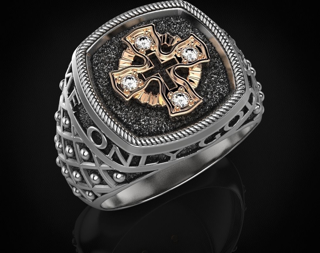 Ring with a cross and patterns on it 440 3D print model_3