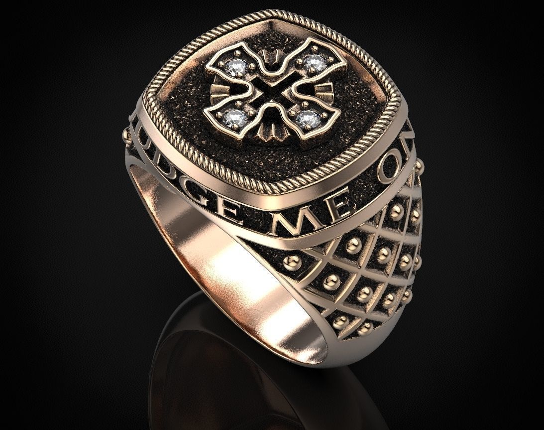 Ring with a cross and patterns on it 440 3D print model_10