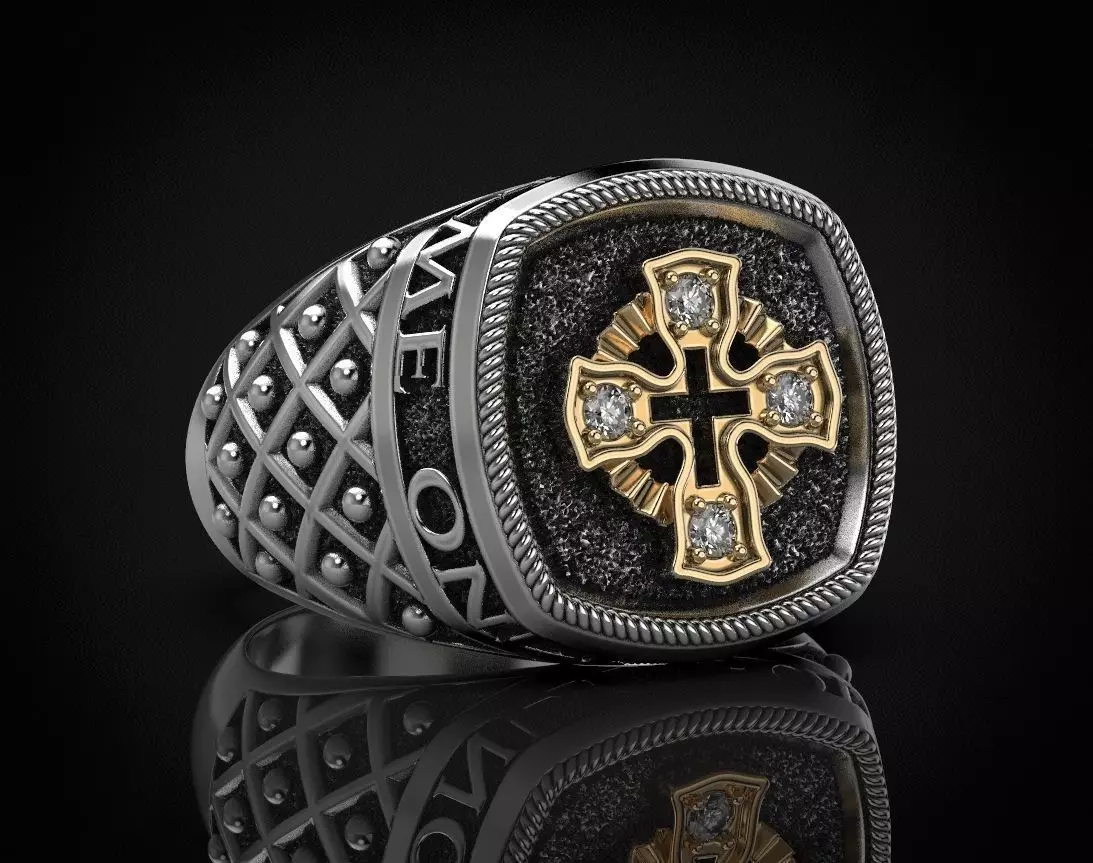 Ring with a cross and patterns on it 440 3D print model_0