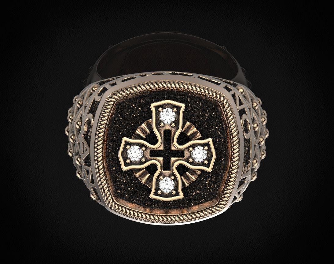 Ring with a cross and patterns on it 440 3D print model_11