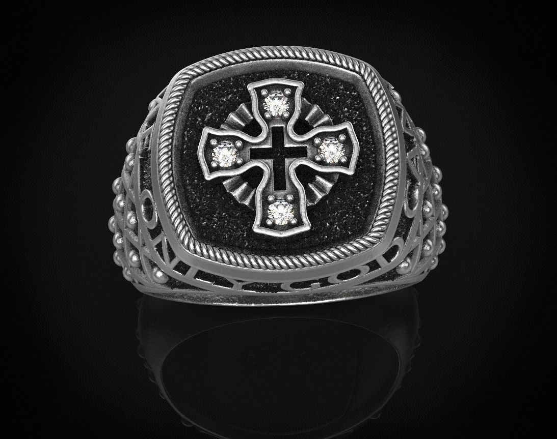 Ring with a cross and patterns on it 440 3D print model_8