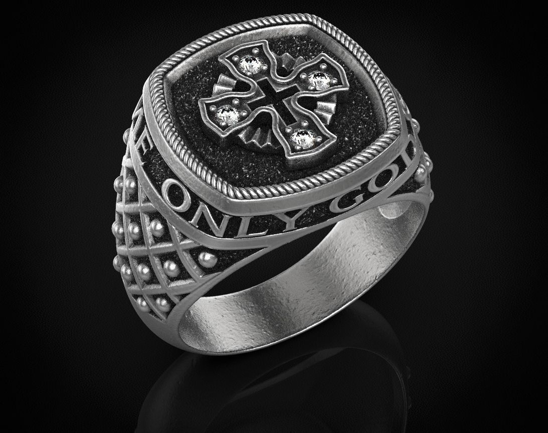 Ring with a cross and patterns on it 440 3D print model_1