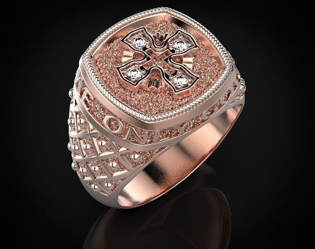 Ring with a cross and patterns on it 440 3D print model_4