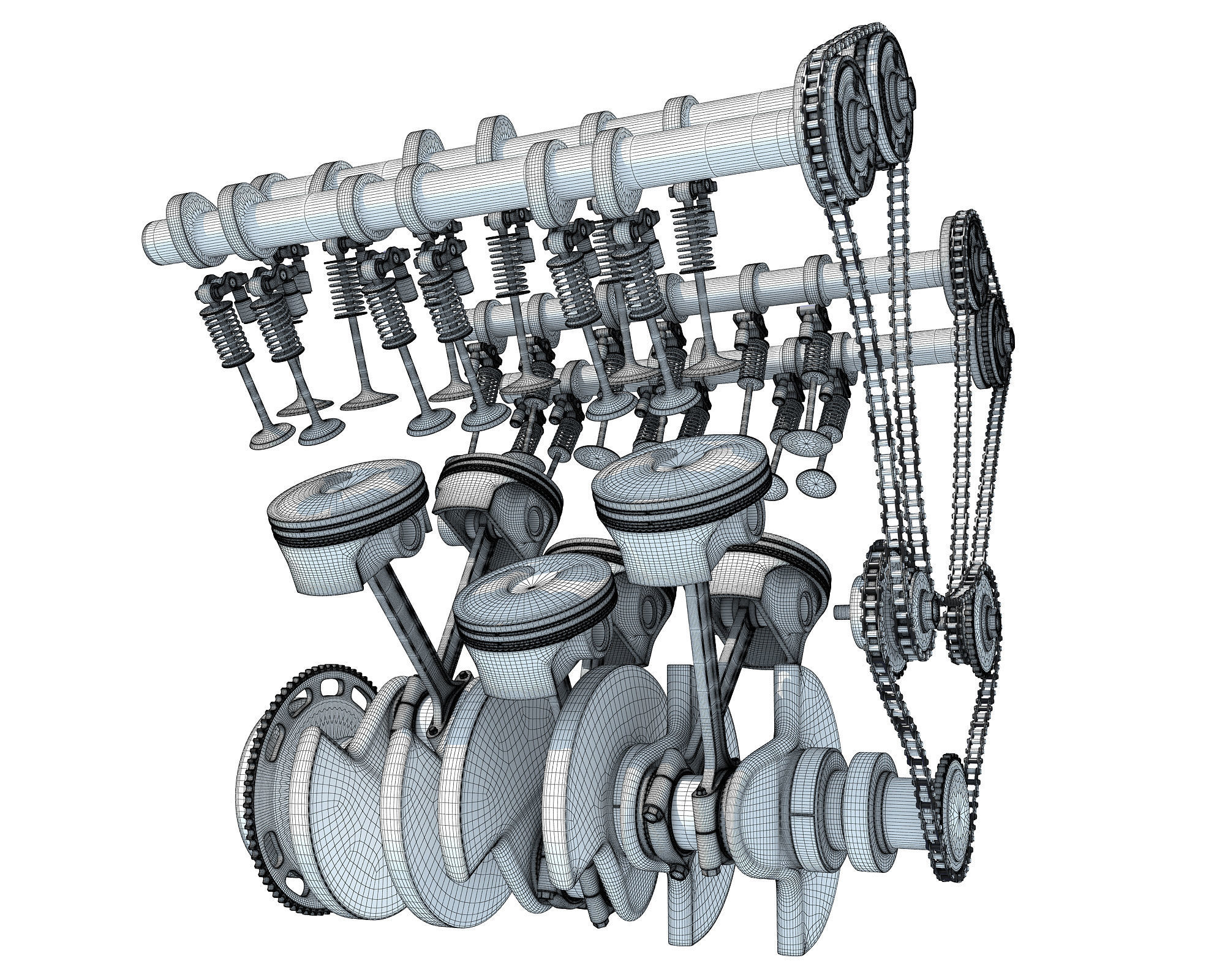 V6 Engine with Gasoline Ignition Animation 3D model_50