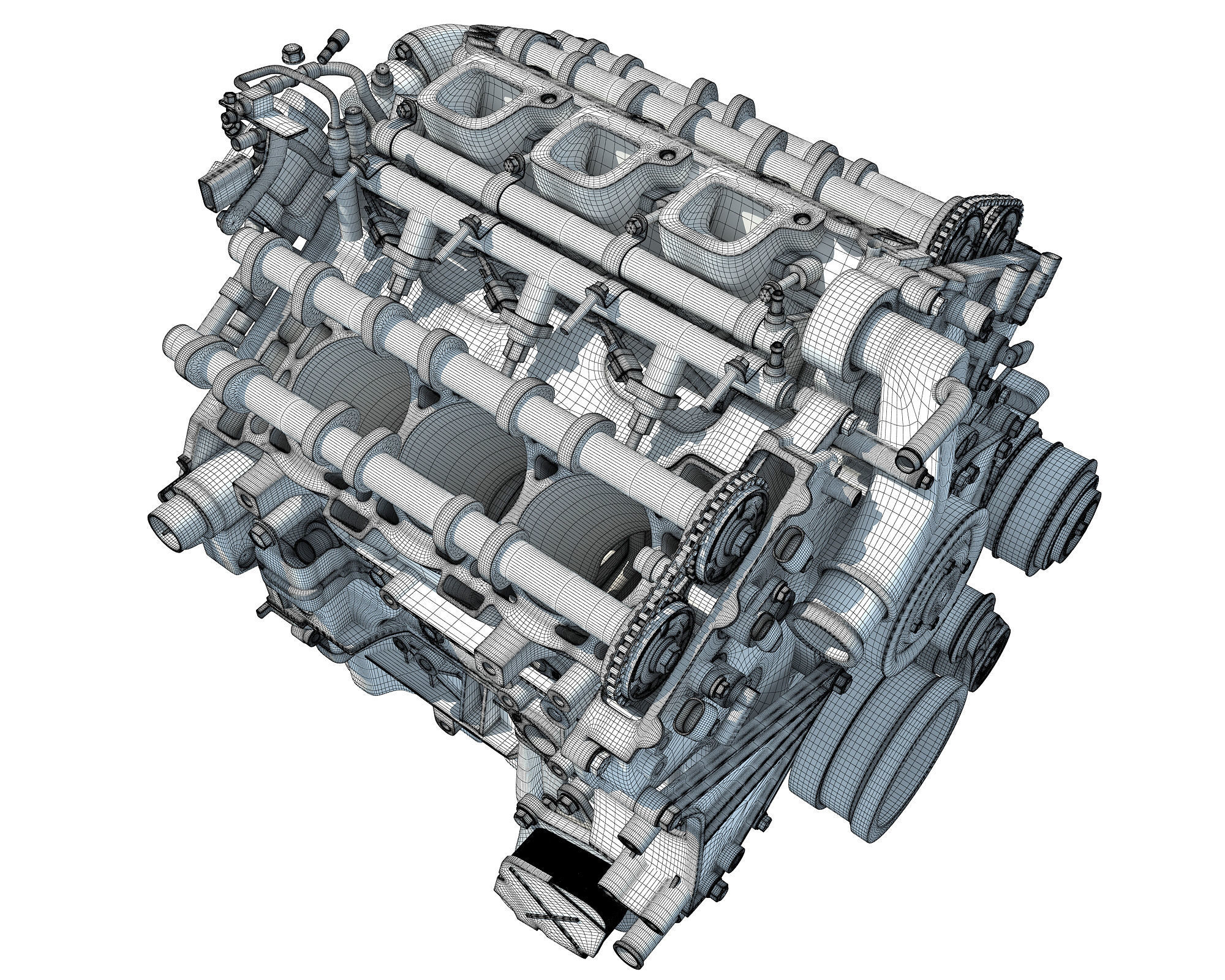 V6 Engine with Gasoline Ignition Animation 3D model_48