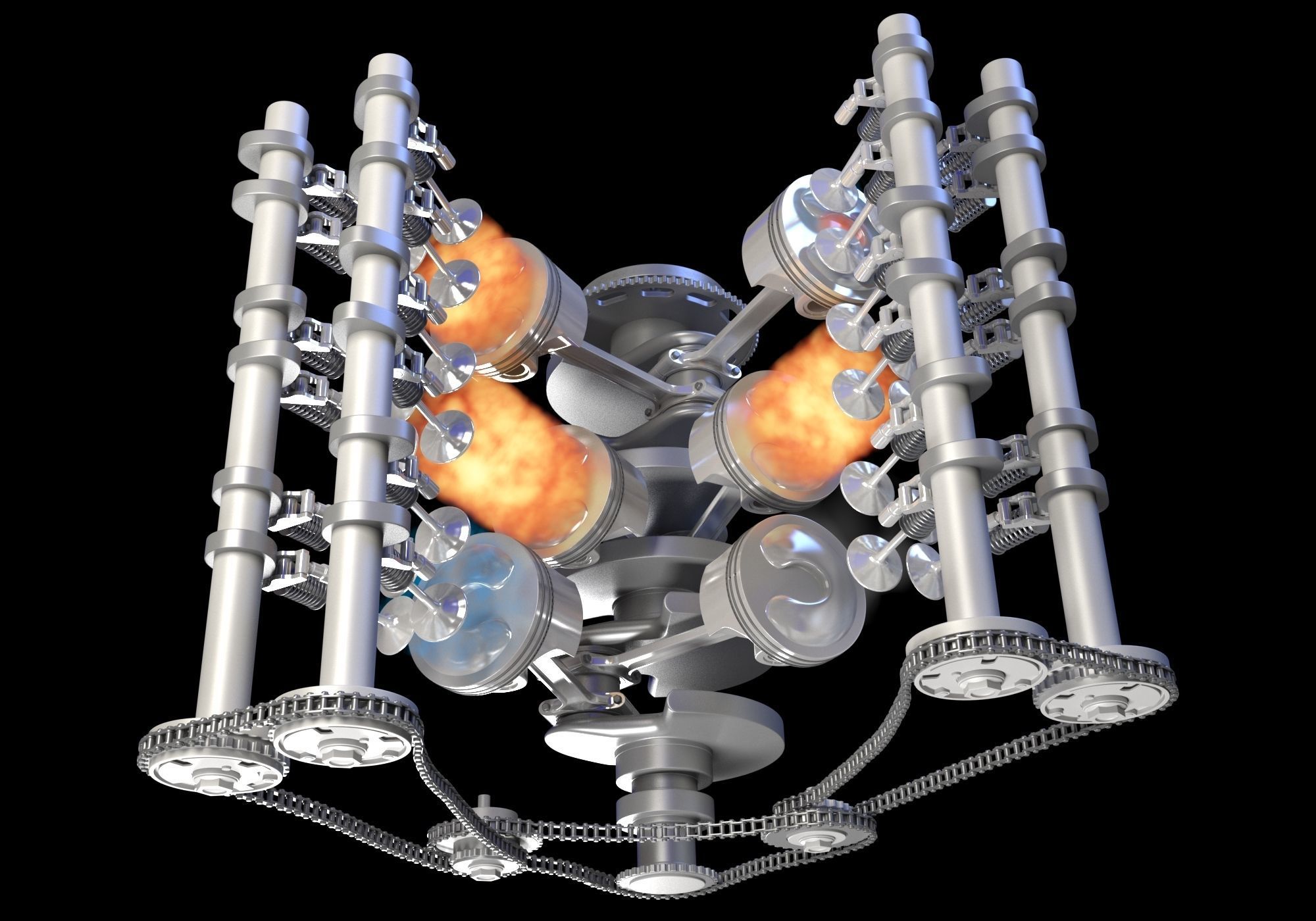 V6 Engine with Gasoline Ignition Animation 3D model_32