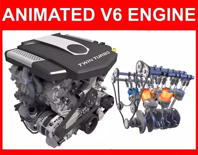V6 Engine with Gasoline Ignition Animation 3D model