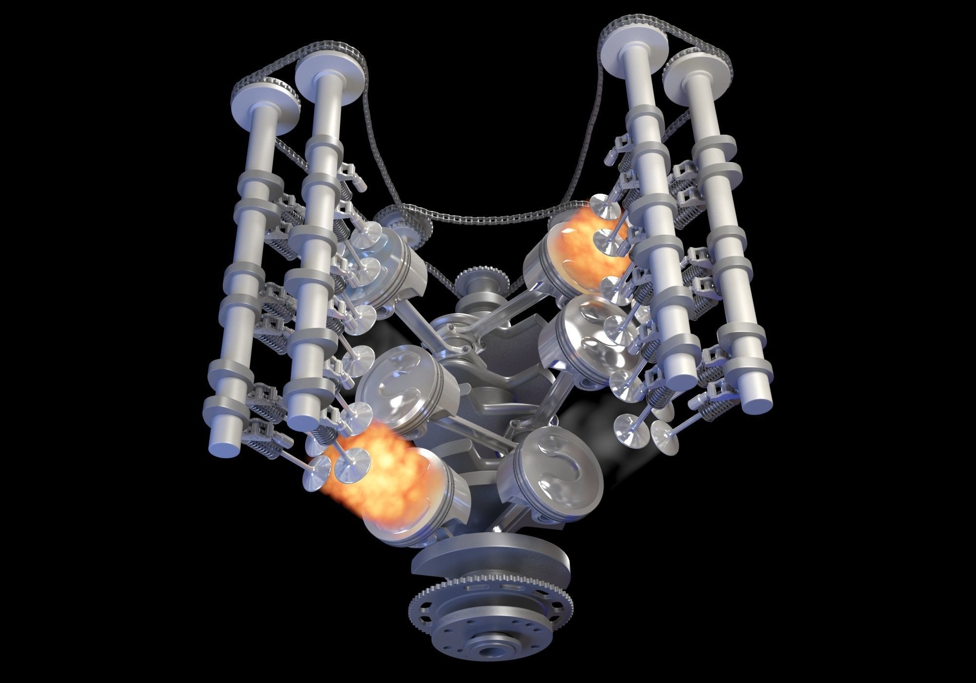 V6 Engine with Gasoline Ignition Animation 3D model_34