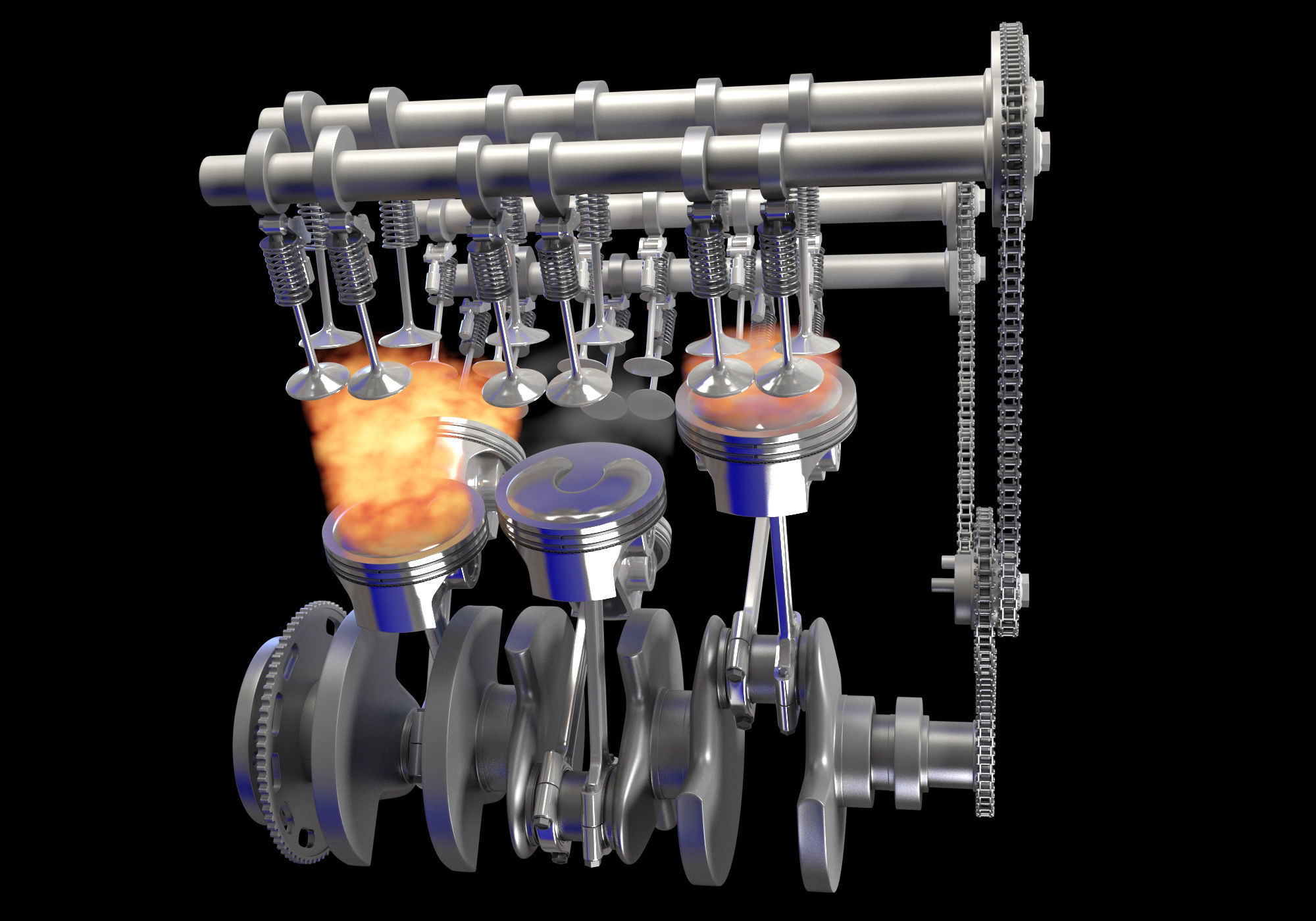 V6 Engine with Gasoline Ignition Animation 3D model_10