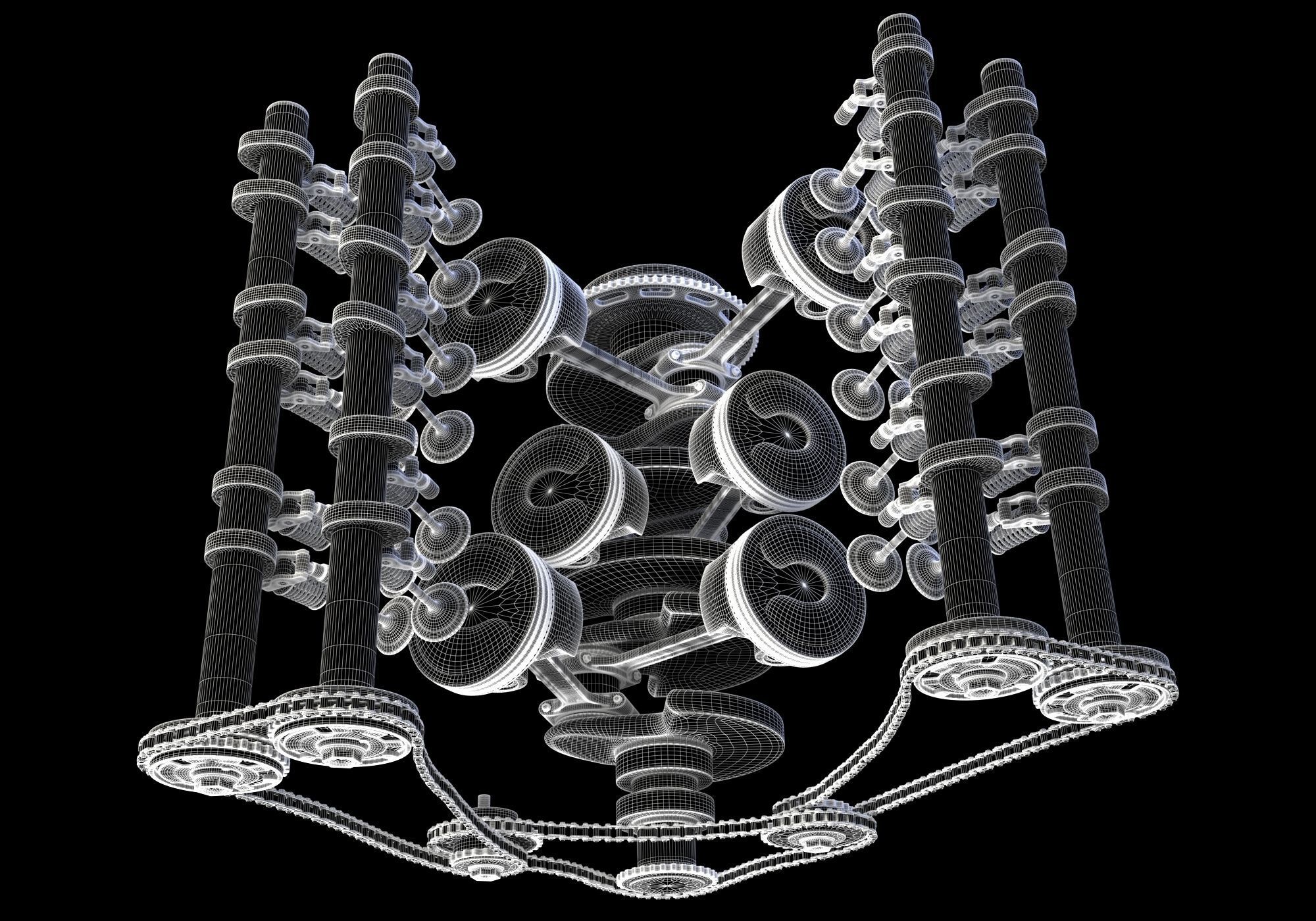 V6 Engine with Gasoline Ignition Animation 3D model_46
