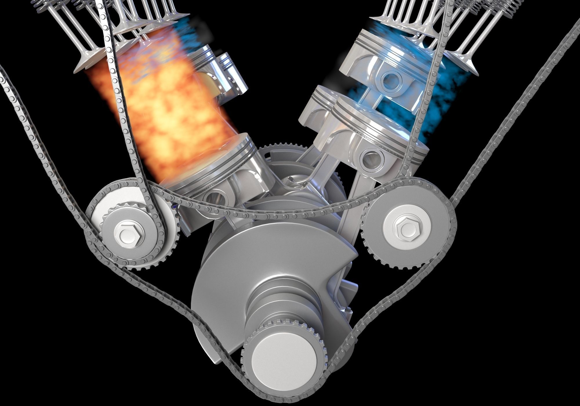 V6 Engine with Gasoline Ignition Animation 3D model_14