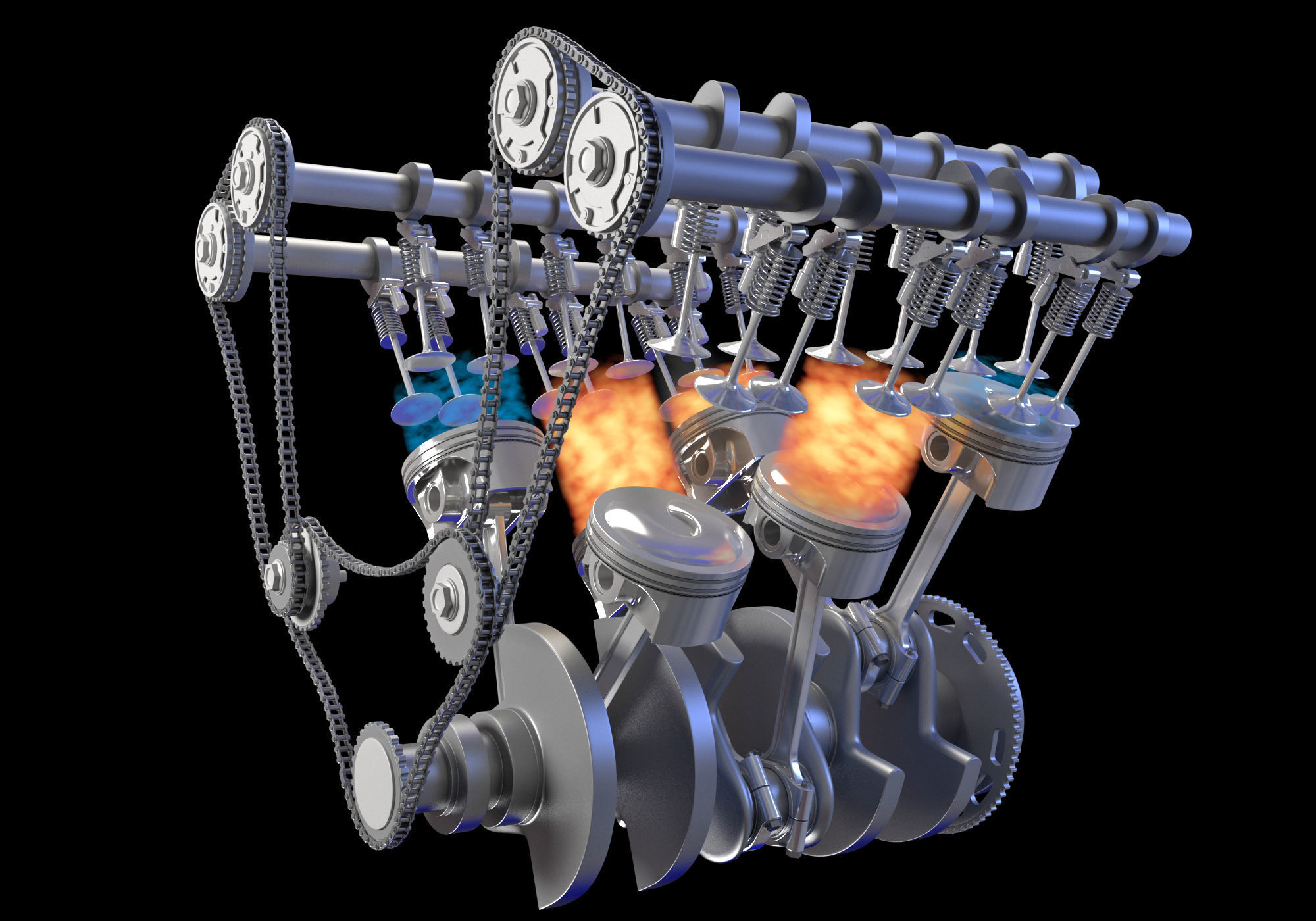 V6 Engine with Gasoline Ignition Animation 3D model_18