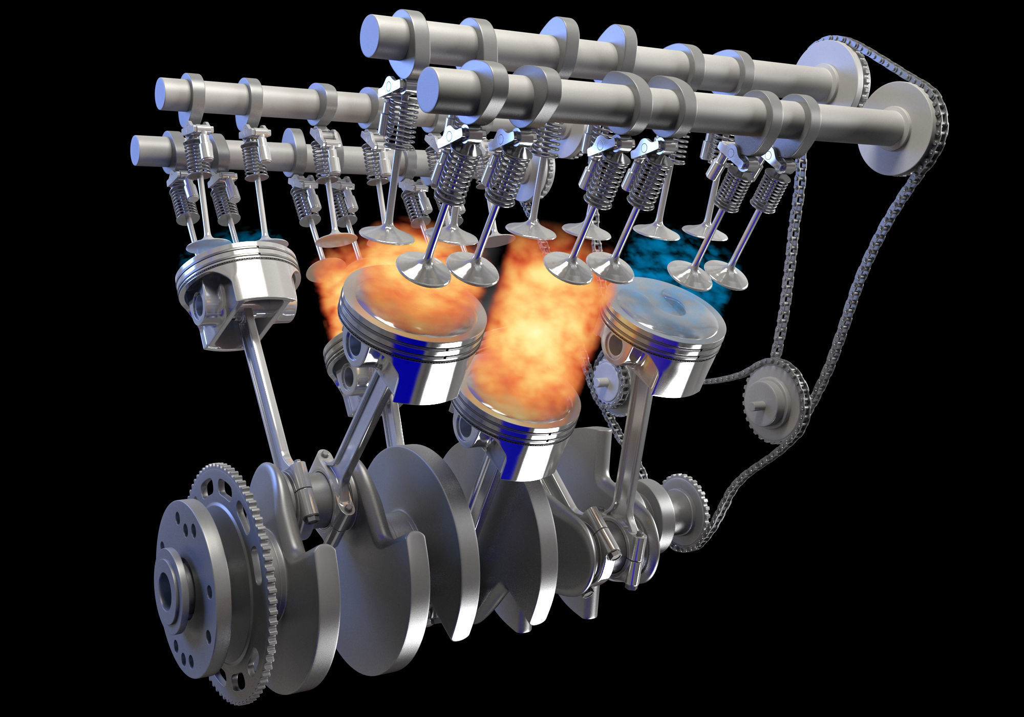 V6 Engine with Gasoline Ignition Animation 3D model_6