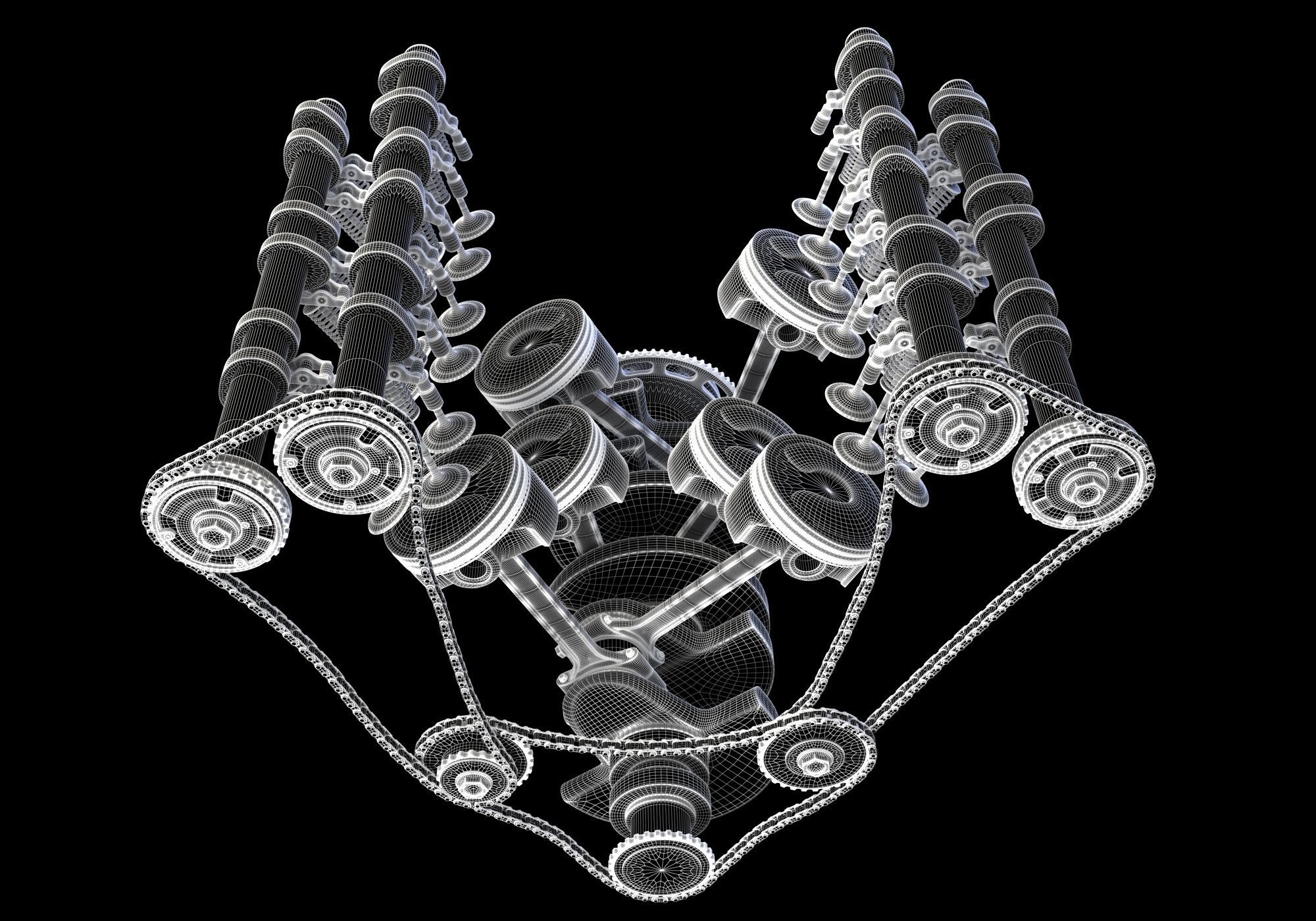 V6 Engine with Gasoline Ignition Animation 3D model_38