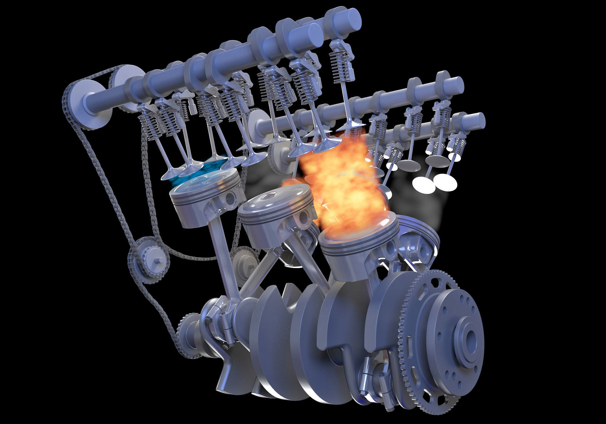 V6 Engine with Gasoline Ignition Animation 3D model_26