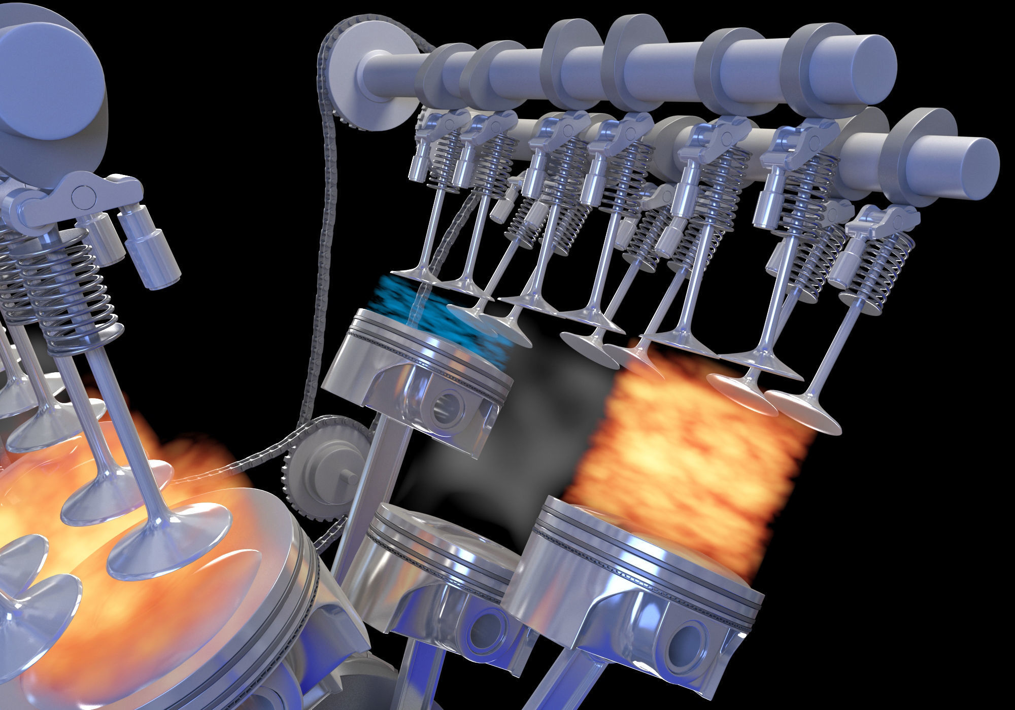 V6 Engine with Gasoline Ignition Animation 3D model_8