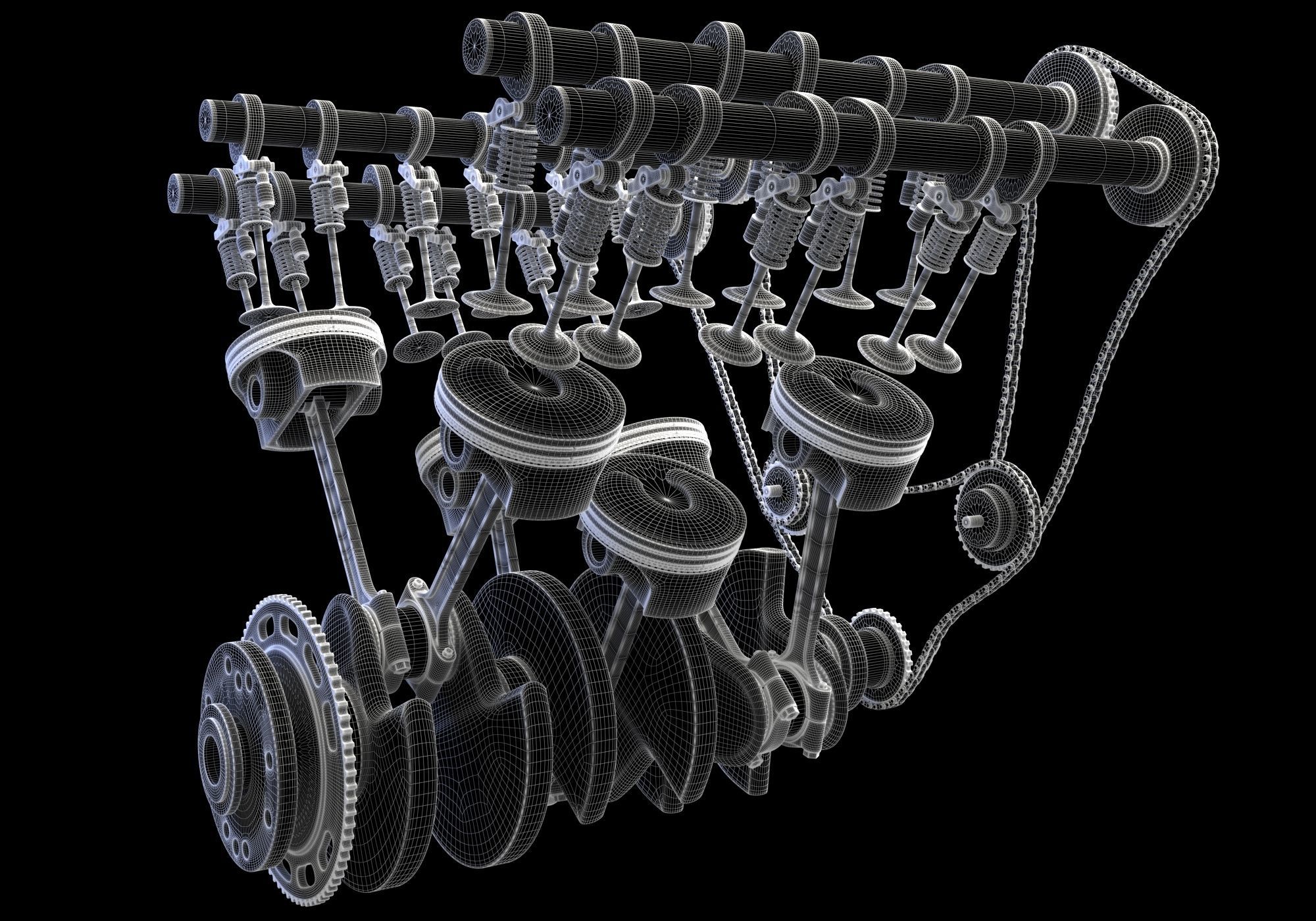 V6 Engine with Gasoline Ignition Animation 3D model_47