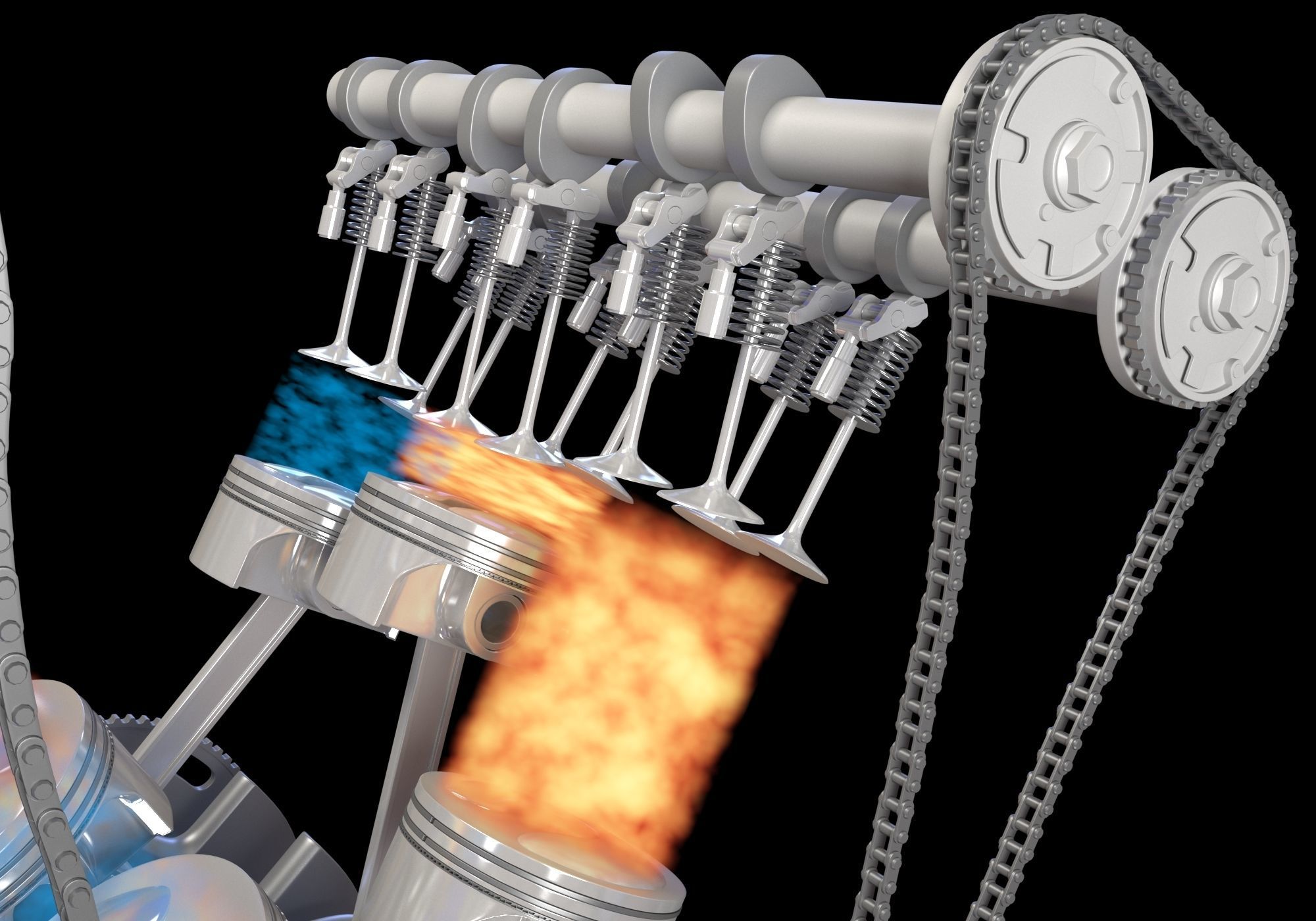 V6 Engine with Gasoline Ignition Animation 3D model_16