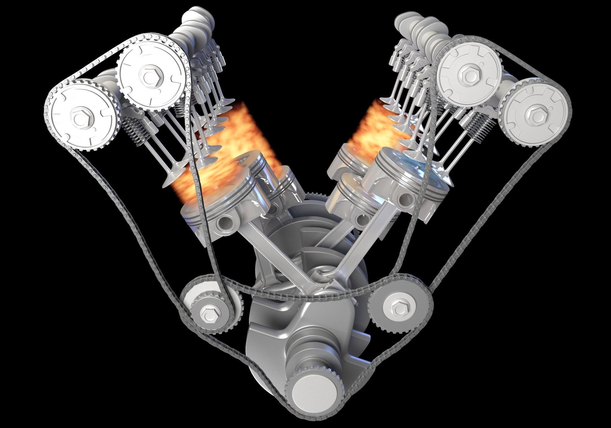 V6 Engine with Gasoline Ignition Animation 3D model_33