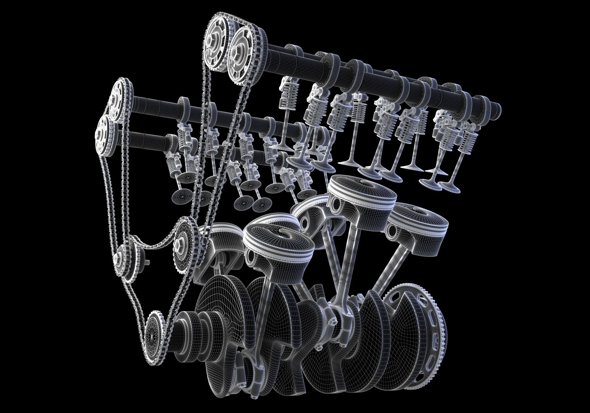 V6 Engine with Gasoline Ignition Animation 3D model_41